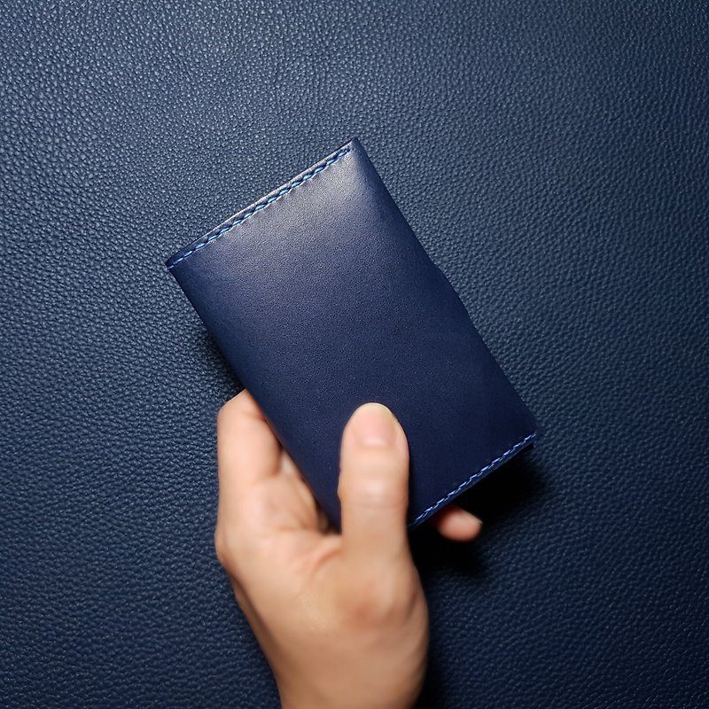 Natural Calf Leather Push! Business Card Holder_Lightweight_Dark Blue Series - Card Holders & Cases - Genuine Leather Blue