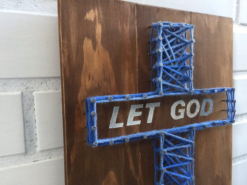Gospel creation series LET GO LET GOD entrusted to God blue wall hangings Christmas gifts - Items for Display - Wood Green