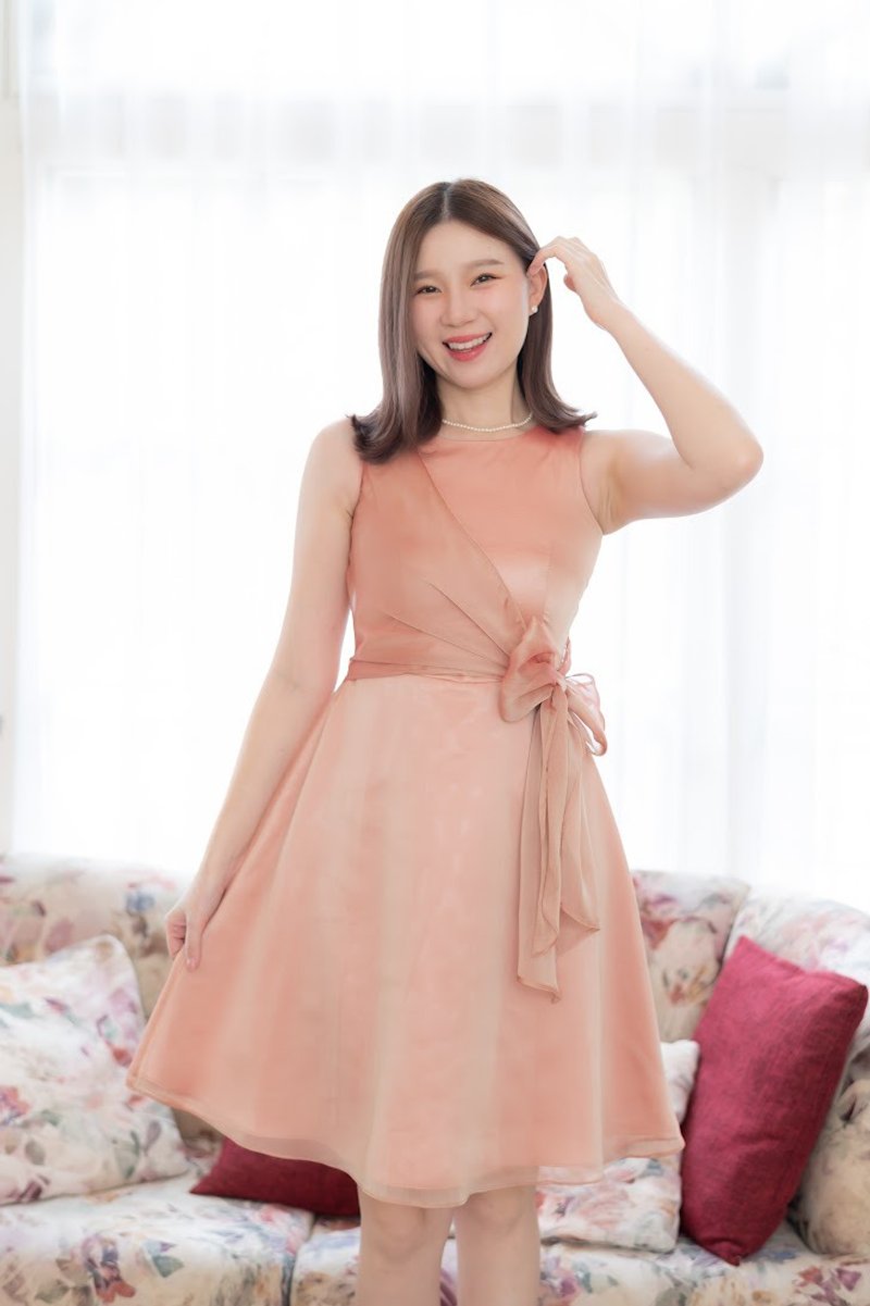 Kamila- Salmon pink dress timeless chiffon bridesmaids summer prom bow dress ドレス - One Piece Dresses - Polyester Pink