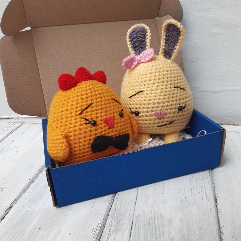 Hand Crochet Easter Set Bunny&Chick Stuffed Toys Plush Toys Animals Decor Home - 寶寶/兒童玩具/玩偶 - 壓克力 多色