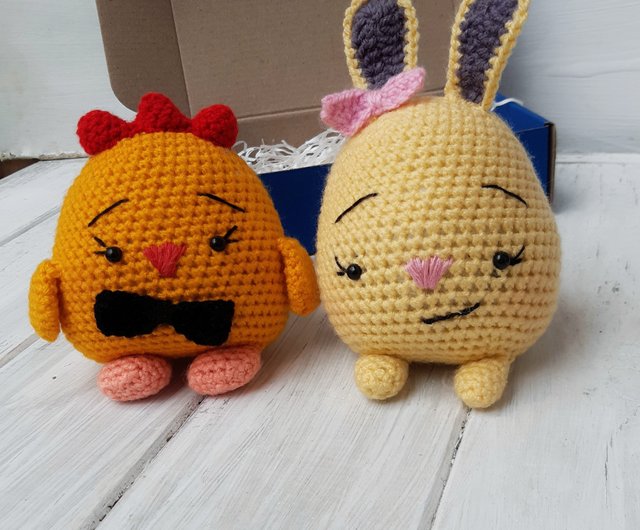 手かぎ針編みイースターセットバニー & ひよこぬいぐるみ