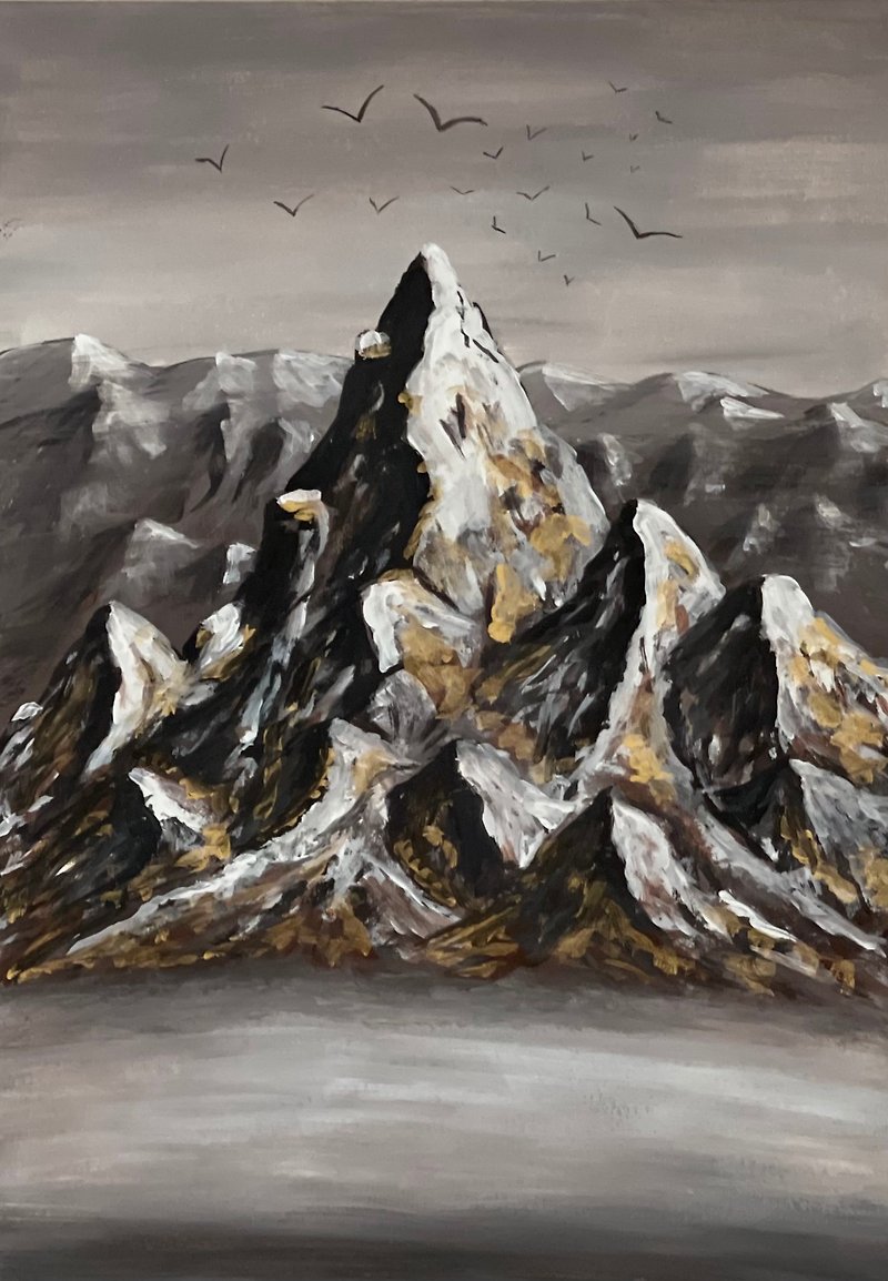 Gilded mountains in the mist. Gouache. - Wall Décor - Paper 