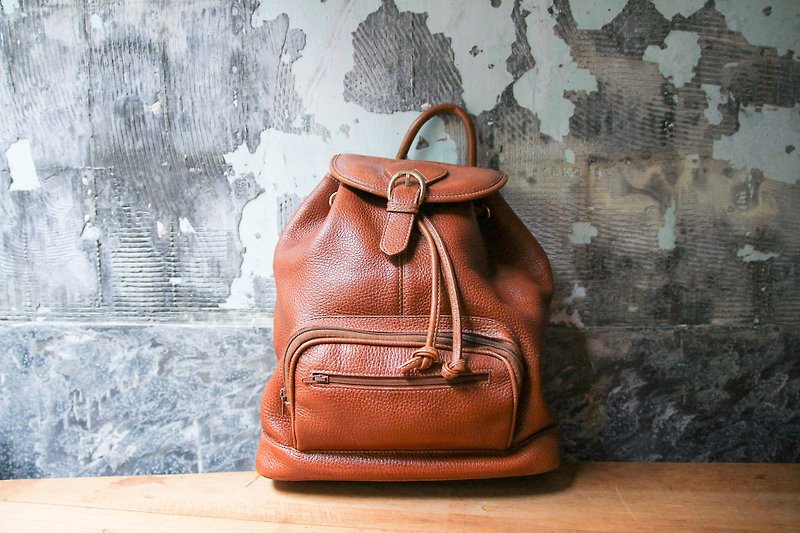 袅袅 department store -Vintage cowhide caramel color backpack retro - Backpacks - Genuine Leather 