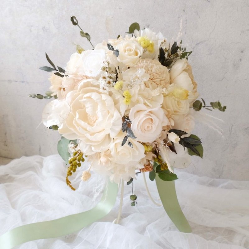 [Wedding Series] No Withered Flowers/Eternal Flowers/Dry Flowers/Photo Bouquet/Custom Bouquet/Wedding/Bouquet - ช่อดอกไม้แห้ง - พืช/ดอกไม้ ขาว