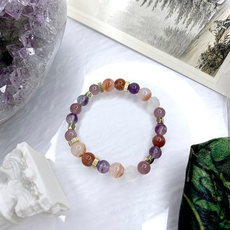 Xia Guangyin/Southern Red Agate Fluorite Purple Chalcedony Purple Horse Pink Crystal Bracelet - Bracelets - Other Materials Multicolor