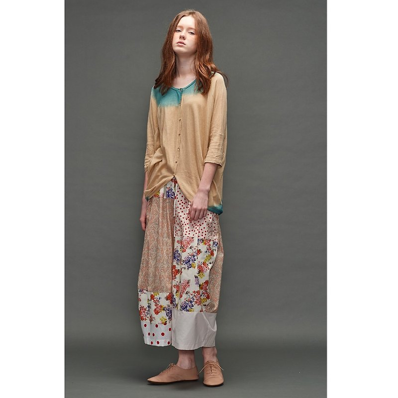 1701E1502 (wide pants waist rib stitching large) - Women's Pants - Cotton & Hemp Multicolor