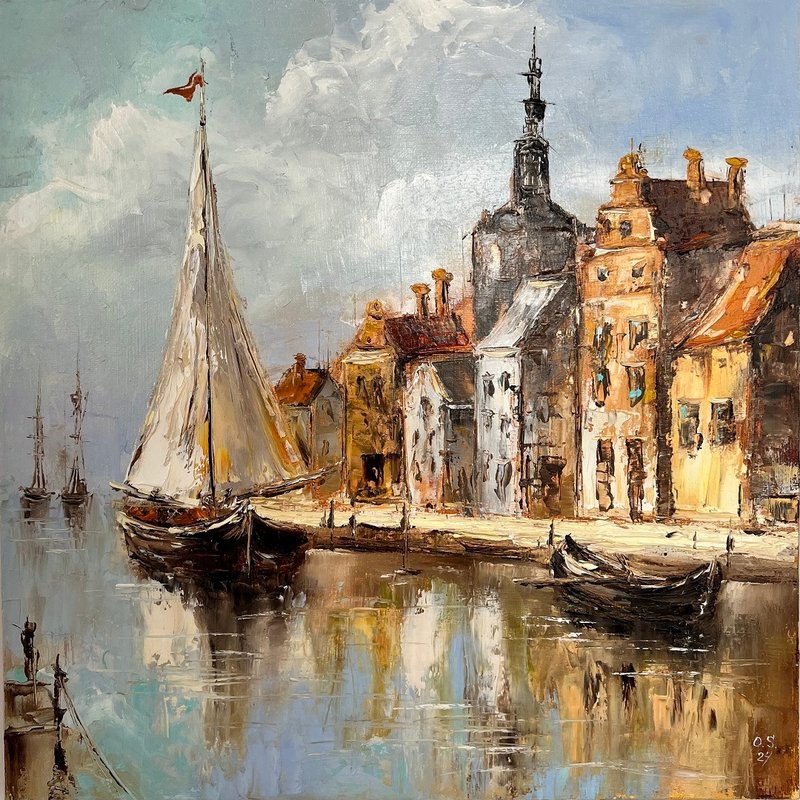 Old Dutch Landscape Painting Landscape Art Original Artwork 40x40 cm/ 16x20 inch - Posters - Cotton & Hemp Multicolor