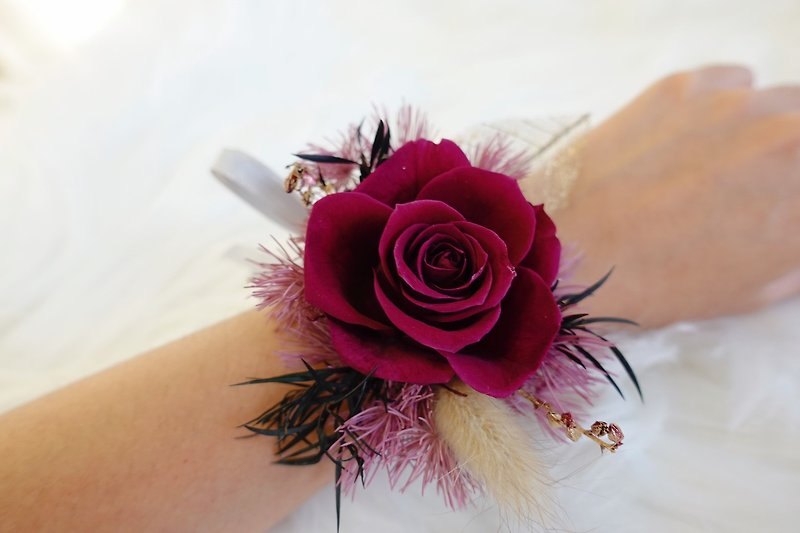 新娘/伴娘手腕花【胭脂】- 婚禮 / 乾燥花 - 襟花/結婚襟花 - 植物．花 紅色