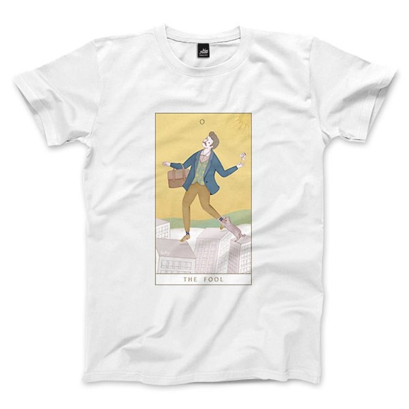 O | The Fool-White-Unisex T-shirt - เสื้อยืดผู้ชาย - ผ้าฝ้าย/ผ้าลินิน ขาว