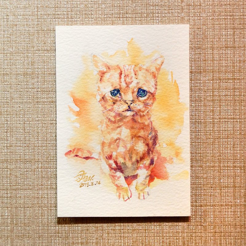 オレンジ色の猫の同情のオリジナル水彩画[ヨーロッパ] - ポスター・絵 - 紙 オレンジ