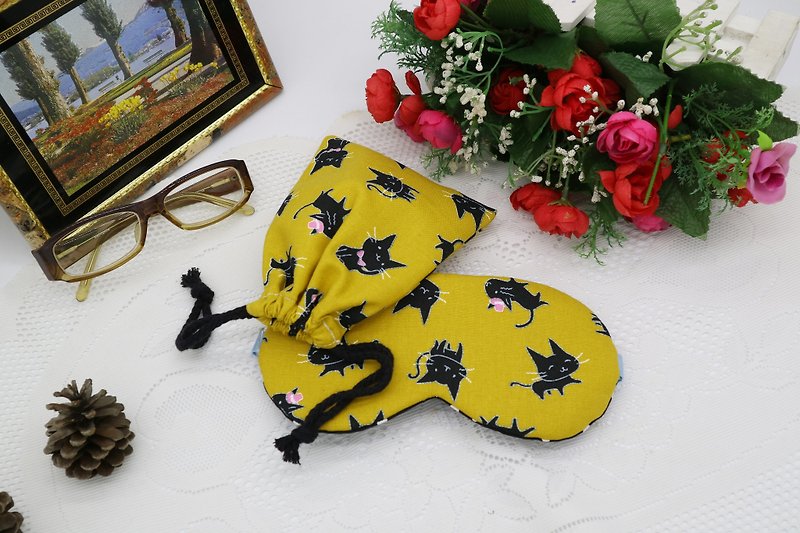 Mustard yellow bottom cat adjustable sleep eye mask with storage bag sleep mask - Eye Masks - Cotton & Hemp Yellow