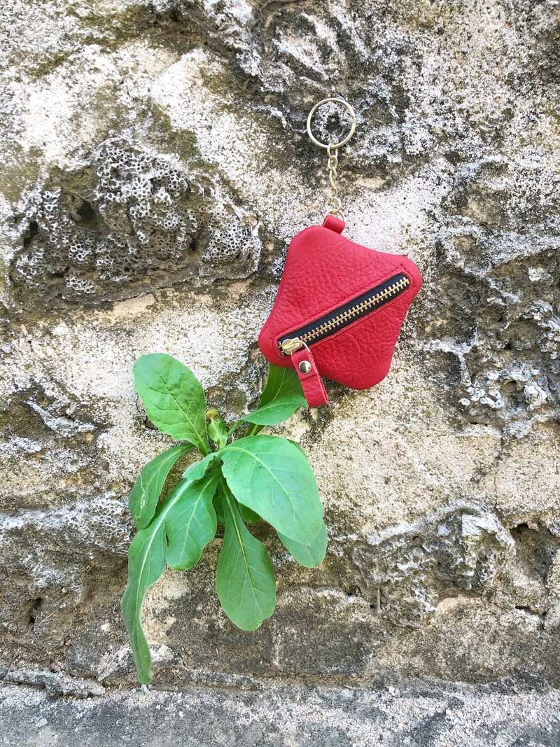 【小方塊】ZiBAG-010 / 零錢包 / 鑰匙圈 / 酡紅色 (黑拉鍊) - 零錢包/小錢包 - 真皮 