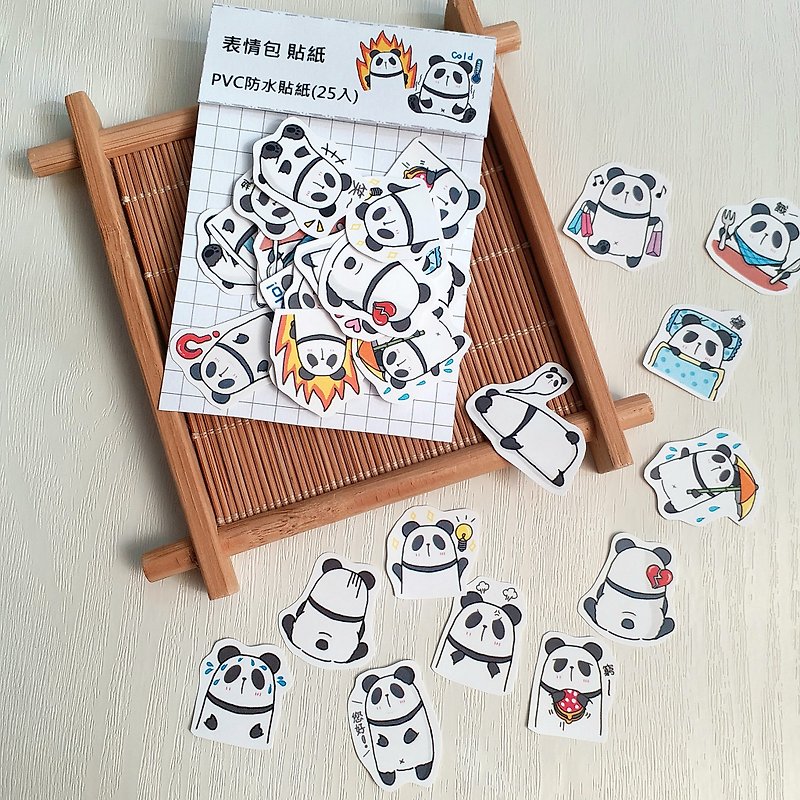 【可愛熊貓表情貼紙包】手繪貼紙 | 25個入 - 貼紙 - 紙 白色