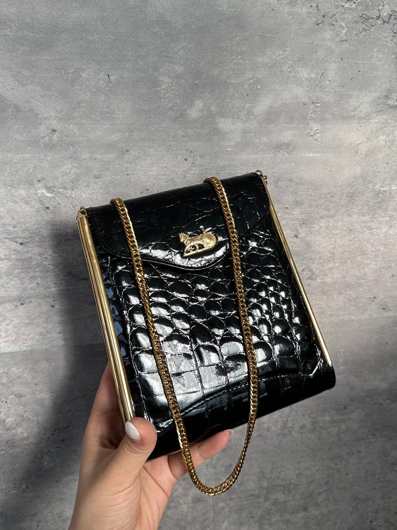 中古包 Celine 賽琳 鱷魚皮馬車鏈條包 - 手提包/手提袋 - 真皮 黑色