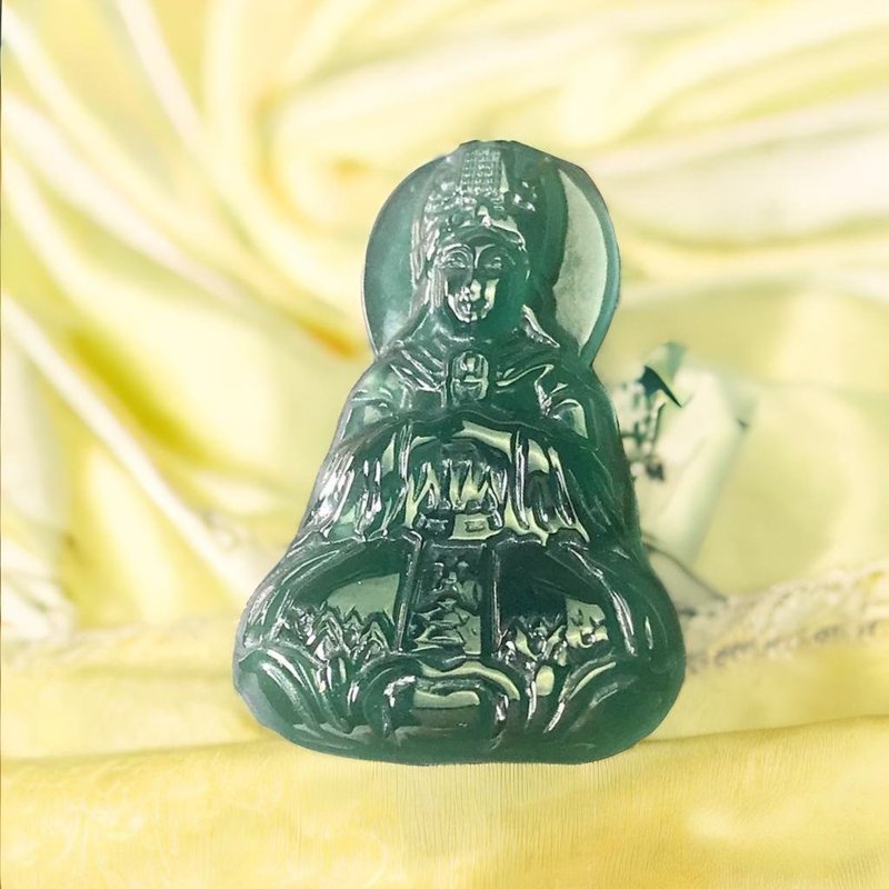 [Our Lady of Heaven] Ice Teal Jadeite Mazu | Natural Grade A Jadeite | Gift - สร้อยคอ - หยก สีเขียว