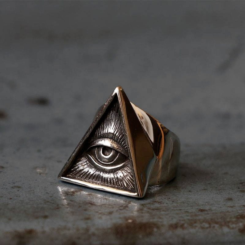 Mexican Biker Ring Skull sterling silver freemason illuminati triangle masonic - General Rings - Other Metals Silver