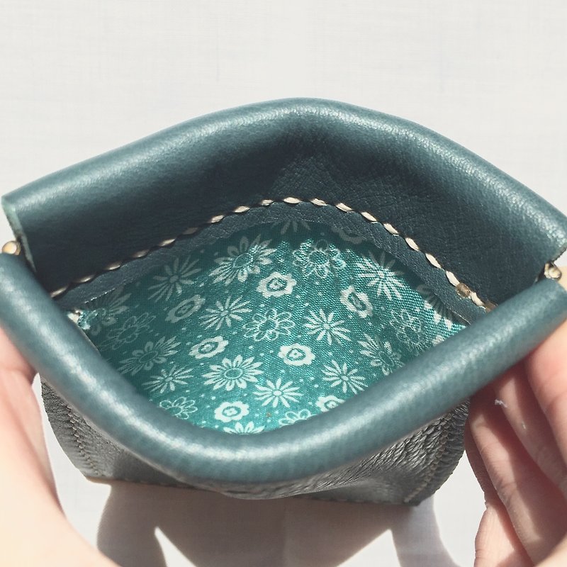 CPL5 - Green turquoise leather flex frame card wallet / coin purse - Wallets - Genuine Leather Green