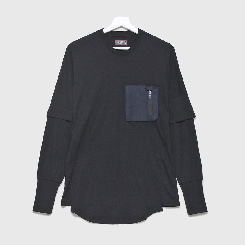 Hac.jr zip pocket multi-layer long-sleeved shirt _ black - Unisex Hoodies & T-Shirts - Cotton & Hemp Black