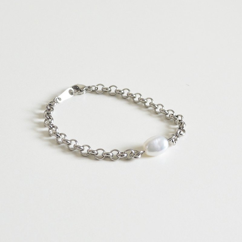 Steel and soft stainless steel pearl bracelet handmade bracelet - Bracelets - Stainless Steel Silver
