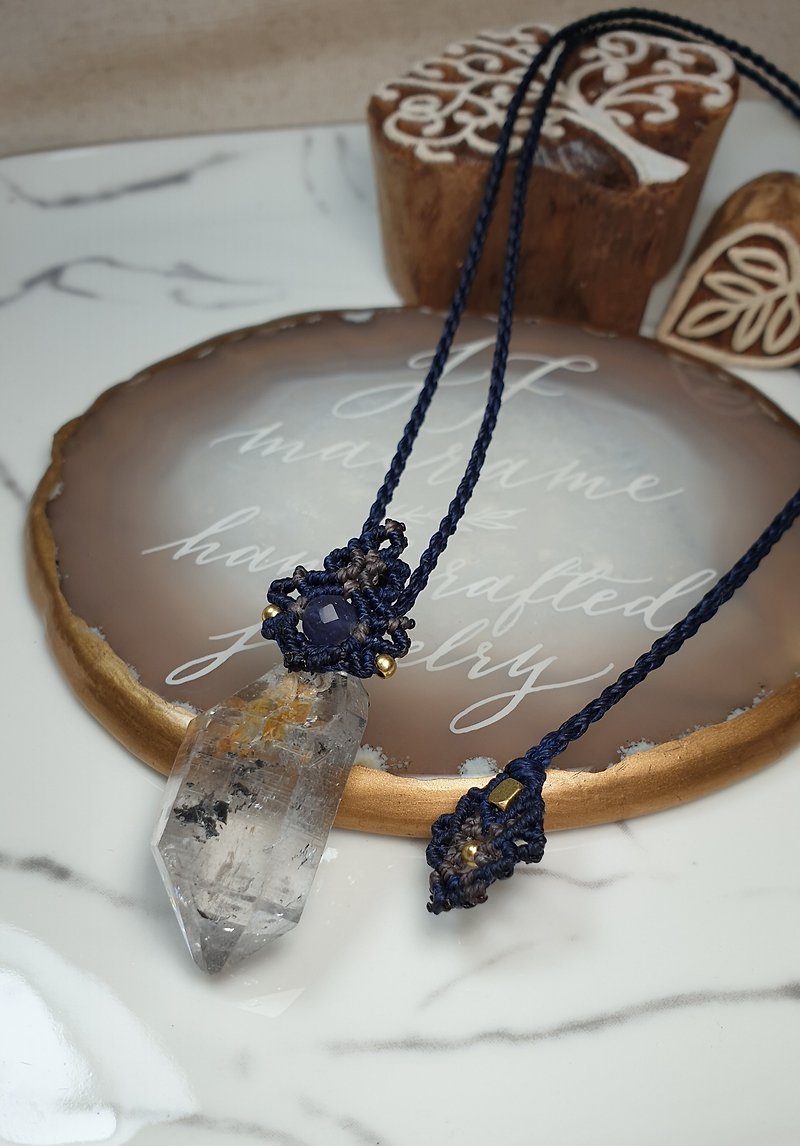 HD02 Herkimer Diamond macrame Necklace - Necklaces - Other Materials Blue