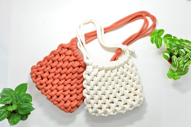 Thick cotton rope woven crossbody side backpack - Messenger Bags & Sling Bags - Cotton & Hemp White