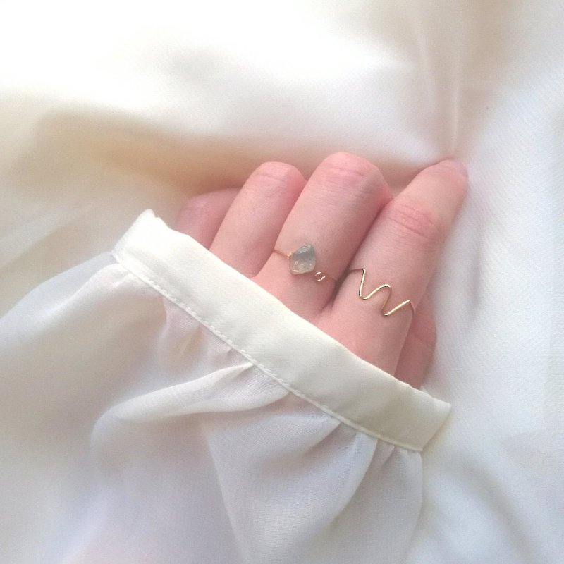 Natural stone simple wire ring set NO.01 (aquamarine one size fits all) - แหวนทั่วไป - หิน สีน้ำเงิน