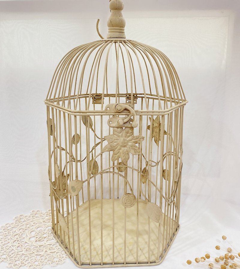 【好日戀物】 日本鄉村復古鐵製白色鳥籠花架擺飾吊飾擺件婚慶 - 裝飾/擺設  - 其他金屬 白色