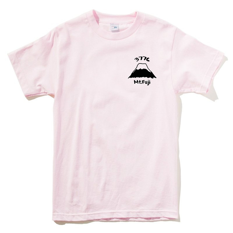 左胸 Mt Fuji 3776 男女短袖T恤 淺粉色 富士山 日本 雪 禮物 - T 恤 - 棉．麻 粉紅色