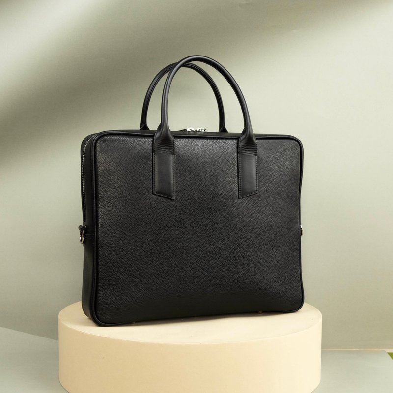 Black Leather Briefcase for Men - กระเป๋าเอกสาร - หนังแท้ สีดำ