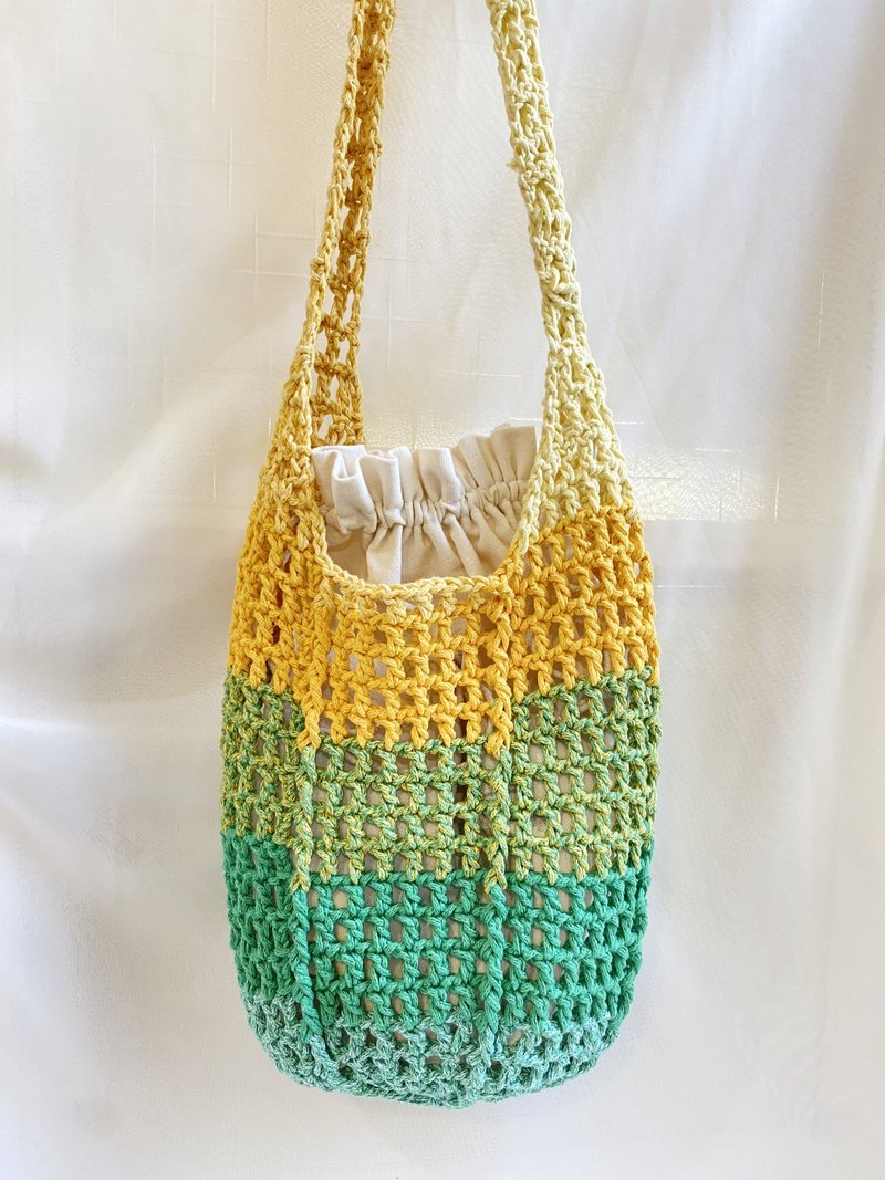 【好日手作】Handmade。夏日手工韓國棉線編織奇異果色側背包韓系 - 手提包/手提袋 - 棉．麻 綠色