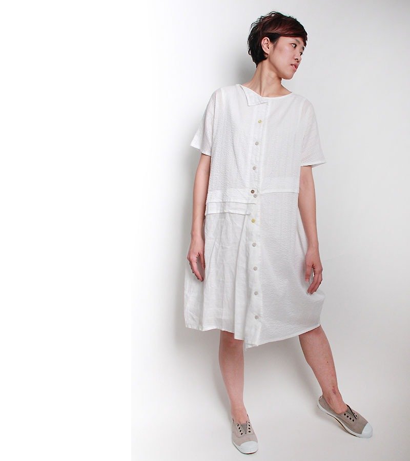 And [splice] Short-sleeve dress - One Piece Dresses - Cotton & Hemp White