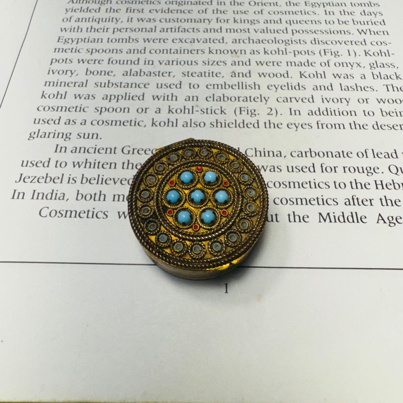 法國 19世紀末花絲填琺瑯鑲土耳其石黃銅小粉盒 - 其他 - 其他金屬 