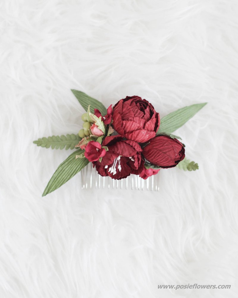 Deep Red - Paper Flower Hair Comb - Hair Accessories - Paper Red