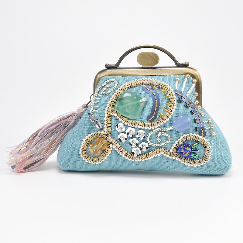 Sparkle and statement purse, blue purse,embroidered purse, 9 - Coin Purses - Cotton & Hemp Blue