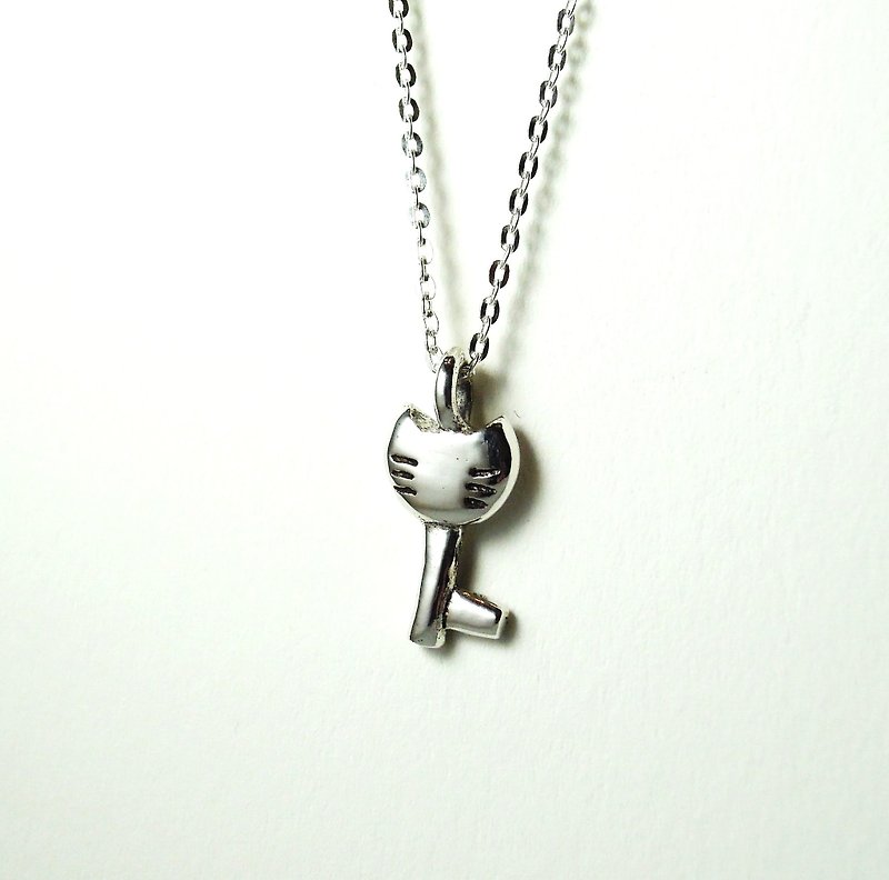 Kitten key (half face three-dimensional) sterling silver necklace pure hand-made / clavicle chain / gift / anniversary / Valentine's Day - Collar Necklaces - Other Metals Multicolor