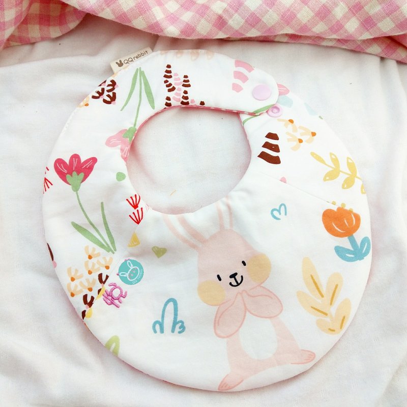 Flower pink rabbit. Unpressed bib (name can be embroidered) - ผ้ากันเปื้อน - ผ้าฝ้าย/ผ้าลินิน สึชมพู