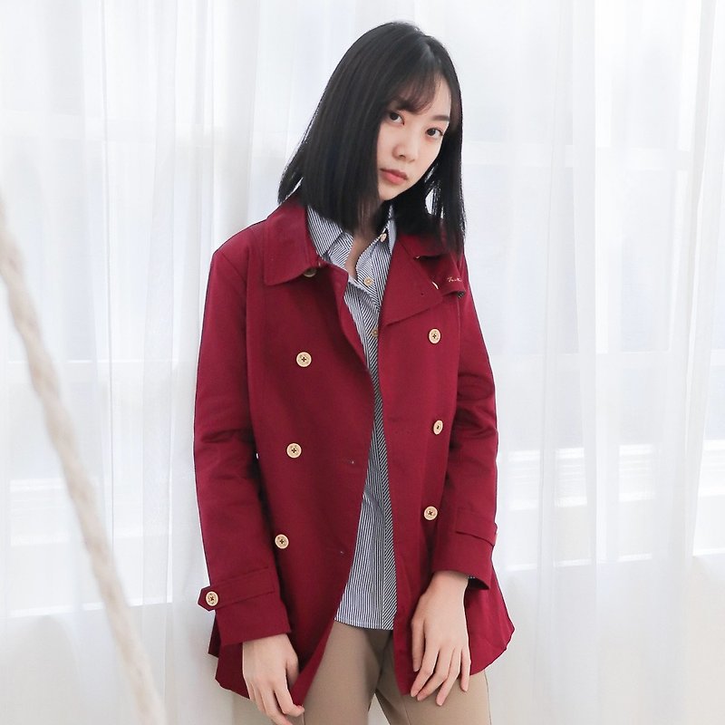 Autumn clothing∣Double-breasted trench coat (red)/Christmas gift - Women's Blazers & Trench Coats - Cotton & Hemp Red