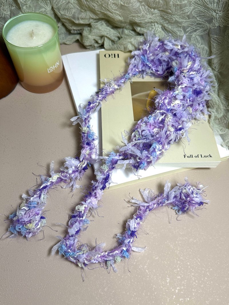 MUMU violet satin ribbon hand-mixed crocheted headband HAND MADE - Headbands - Cotton & Hemp 