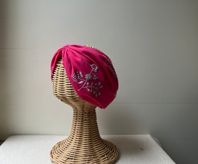 ショッキングピンク刺繍 - センシンプルクールヘアバンド ヘアバンド