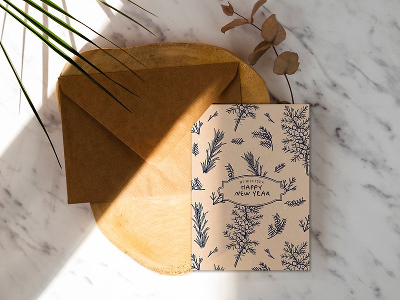 花と草の新年カード[CM17166]封筒付きロココストロベリー手作りポストカード - カード・はがき - 紙 