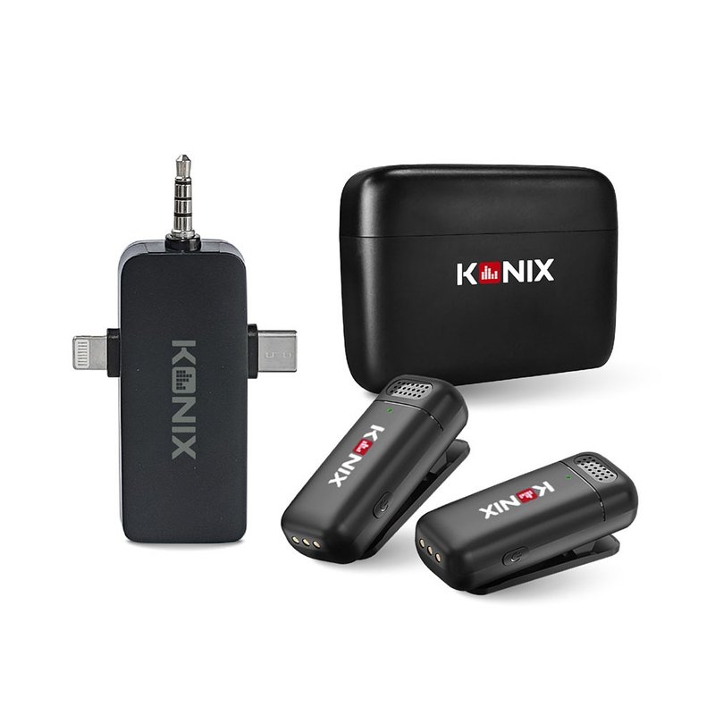 【KONIX】G2 多功能無線麥克風- 充電盒組 三合一領夾式 監聽 - 手機配件 - 塑膠 黑色