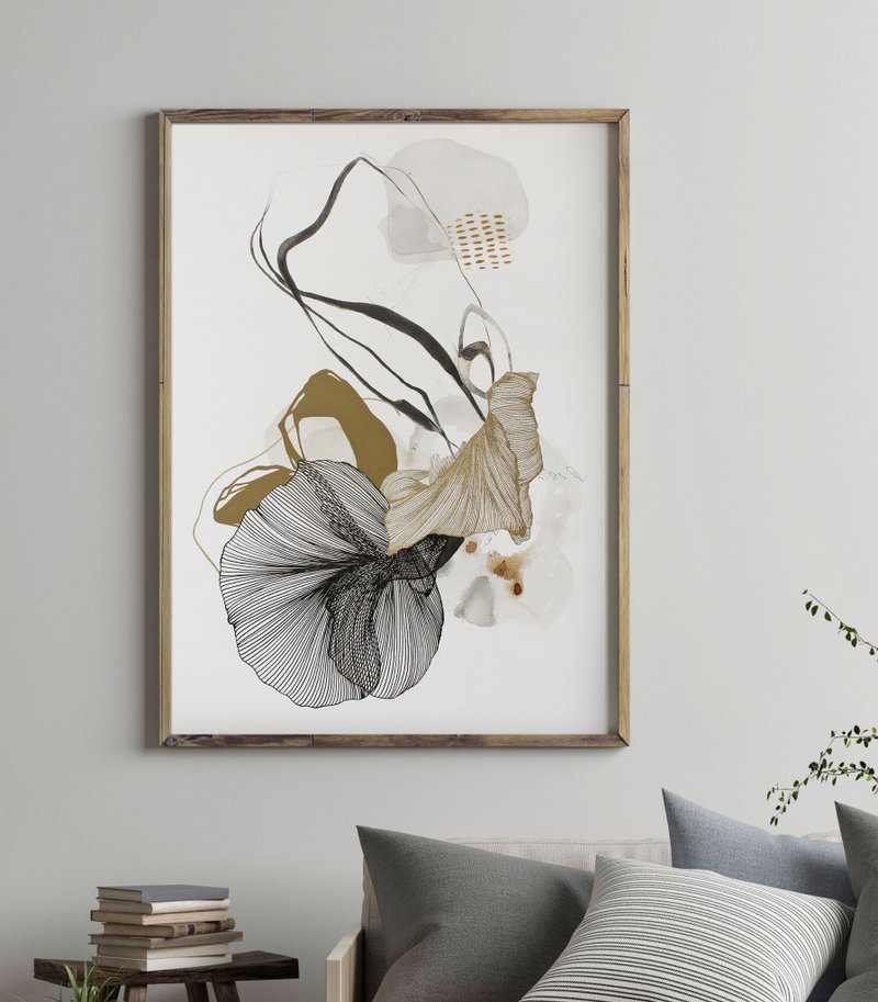 Ink wall art | Ink painting | Minimal wall art | Minimal painting | Concord 3 - 壁貼/牆壁裝飾 - 棉．麻 咖啡色