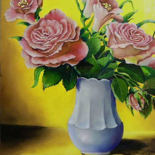 薔薇花瓶　油彩画 装飾フレーム付き 500x0.jpg