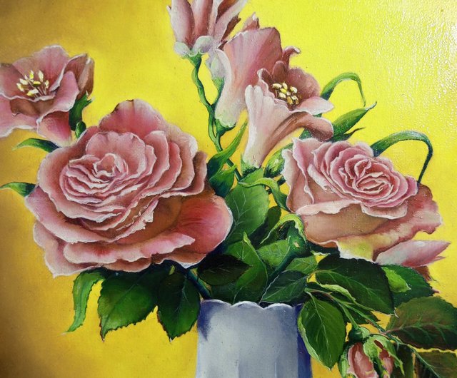 薔薇花瓶　油彩画 装飾フレーム付き 楽天市場】手描き 油絵 額入り油彩画 バラ1 F6サイズ 薔薇 赤い