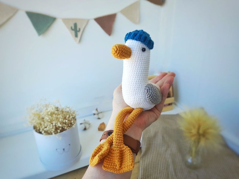 Soft toy Seagull little white bird in hat memories of the sea go away gift - 嬰幼兒玩具/毛公仔 - 棉．麻 