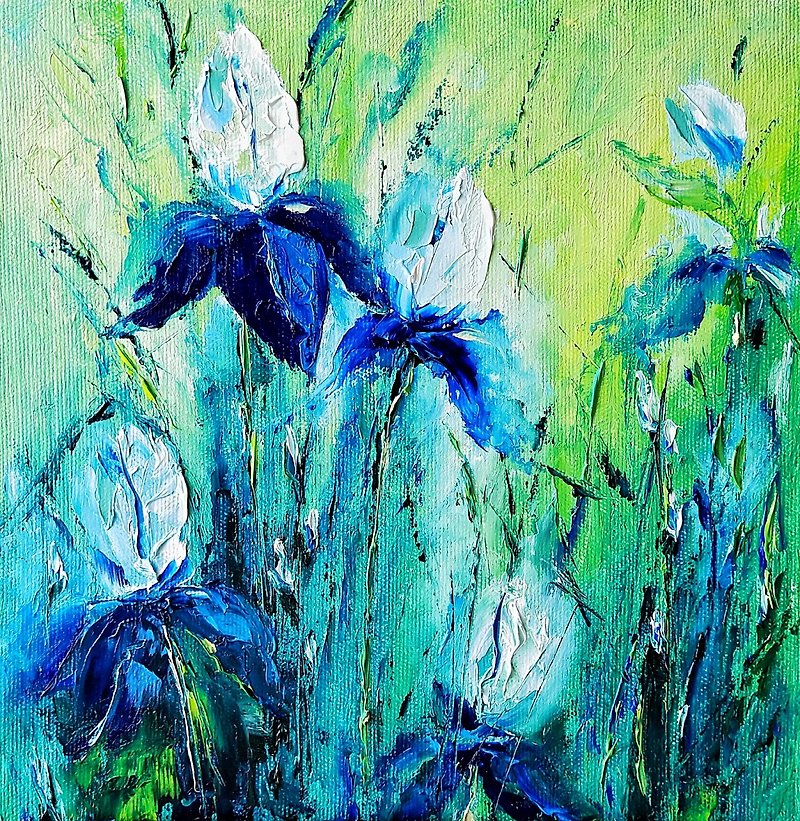 Iris Painting Flowers Original Artwork Floral 35x35cm/14 by 14 inch by AnaskoArt - โปสเตอร์ - ผ้าฝ้าย/ผ้าลินิน หลากหลายสี