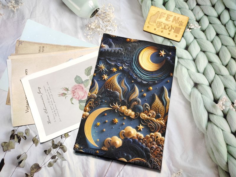 Landscape Series - Thin Cotton Fabric Photo Three-dimensional Moon Sea Cloth Book Cover - Cloth Book Cover - Suitable for A5-25K specifications - ปกหนังสือ - ผ้าฝ้าย/ผ้าลินิน 