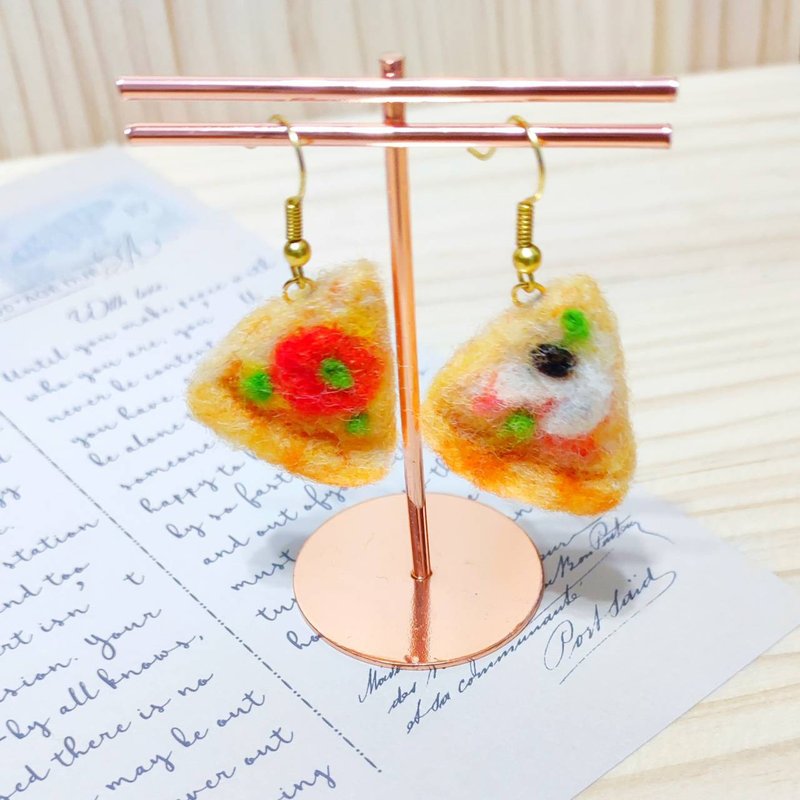 義大利臘腸切片披薩 -羊毛氈 單邊耳環 - 耳環/耳夾/耳骨夾 - 羊毛 橘色