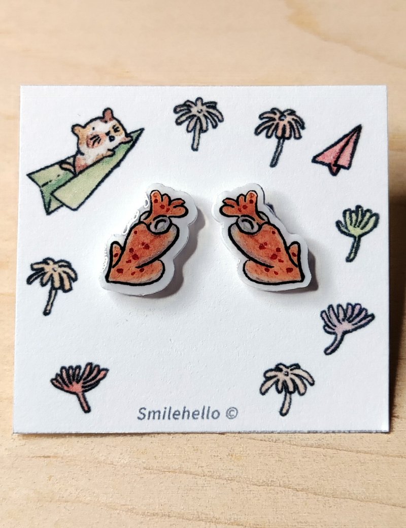 耳針/耳夾/耳環 手工製作 小小魷魚(一對) - 耳環/耳夾/耳骨夾 - 其他材質 多色