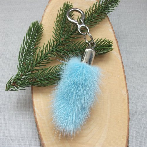 Pink mink tail keychain for keys or bags - Shop BROSHKI-KROSHKI